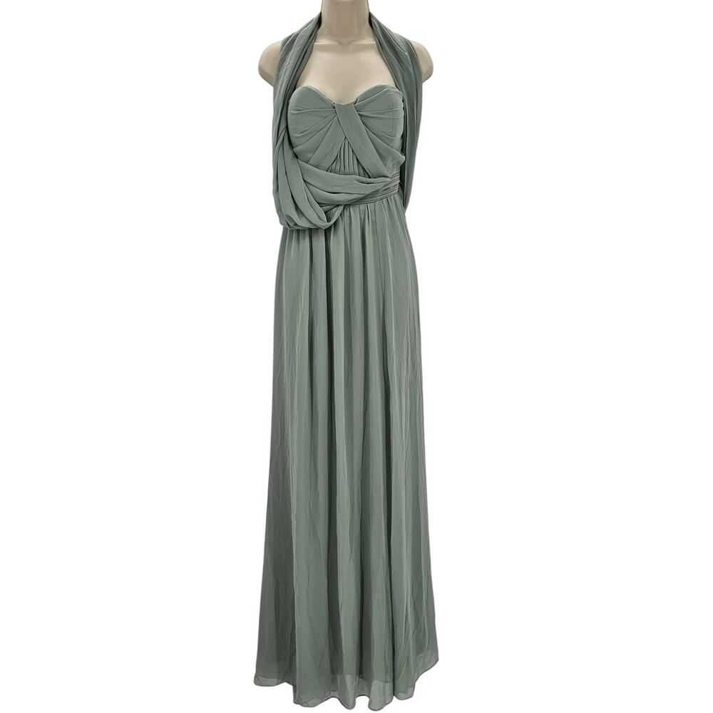Birdy Grey Womans size M Grace Chiffon Convertible Formal Dress Gown Sage NEW